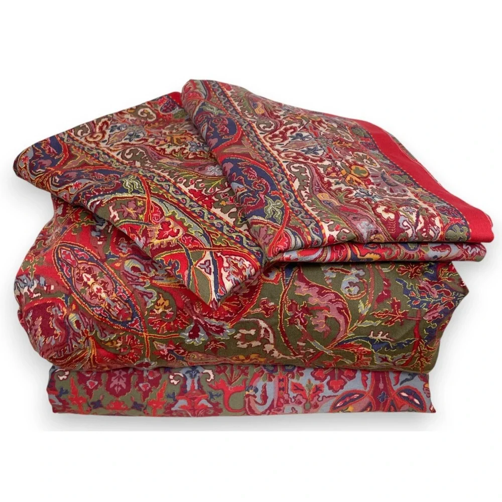 Vintage Ralph Lauren Queen Galahad 4 Piece Sheet Set Red Paisley